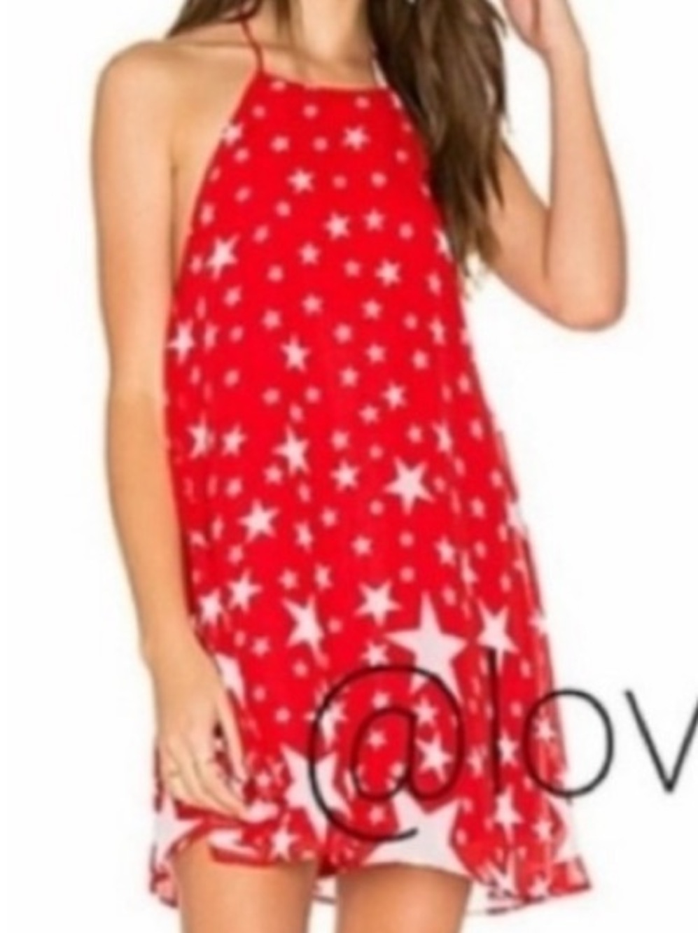 Show Me Your MuMu Red Halter Mini Dress with White Star Print